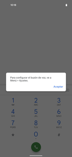 Si el correo de voz no está configurado, seleccione Aceptar