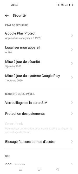 Faites défiler et sélectionnez Verrouillage de la carte SIM