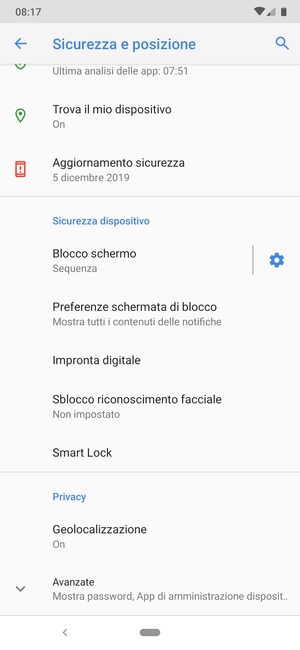 Per cambiare il PIN della scheda SIM, scorri e seleziona Avanzate
