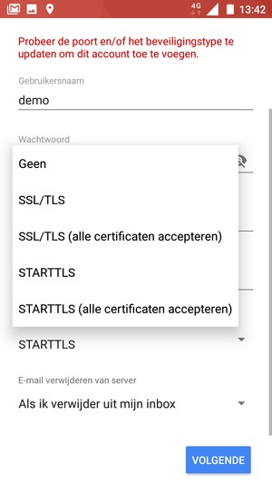 Selecteer Geen en VOLGENDE