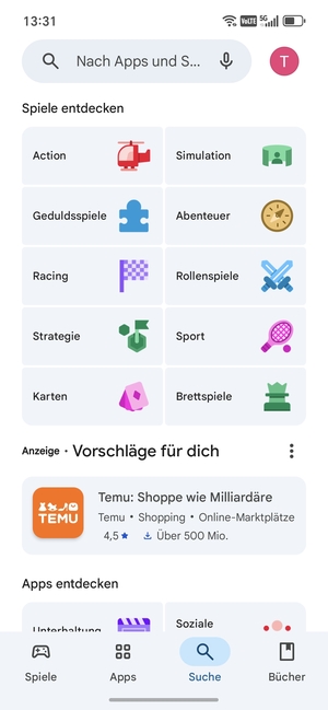 Wählen Sie die Suchleiste