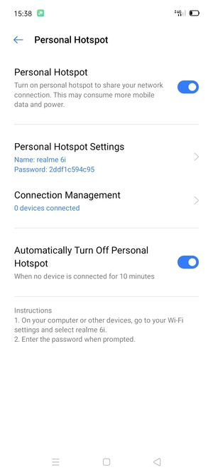 Your phone is now set up for use as a modem
