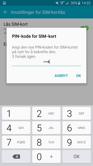 Bekreft din nye PIN-kode for SIM-kort og velg OK