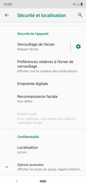 Faites défiler et sélectionnez Localisation