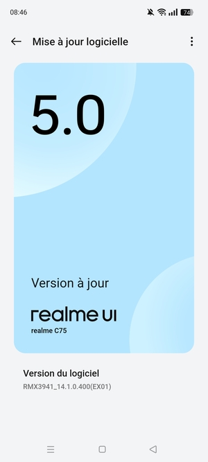 Si votre téléphone est à jour, vous verrez l'écran suivant