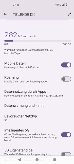 Scrollen Sie und wählen Sie Bevorzugter Netztyp