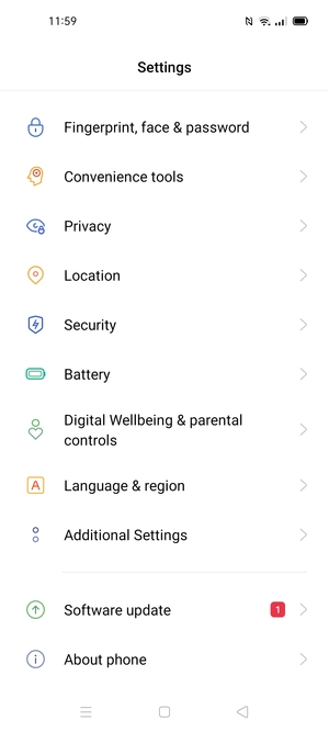 Scroll to and select Security