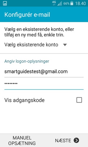 Indtast din Gmail eller Hotmail adresse og adgangskode. Vælg NÆSTE