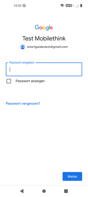 Geben Sie Ihre Passwort ein und wählen Sie Weiter