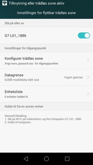 Telefonen din er konfigurert for bruk som et modem