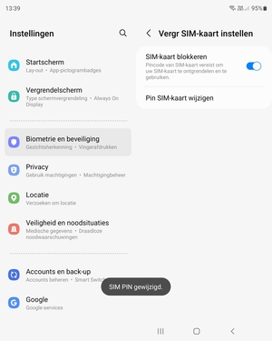 Uw pincode voor de SIM-kaart is gewijzigd
