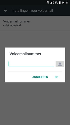 Voer het voicemailnummer in en selecteer OK