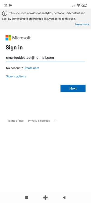 Enter your Hotmail address and select Next