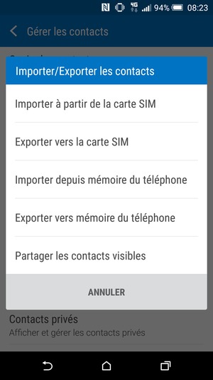 Sélectionnez Importer à partir de la carte SIM