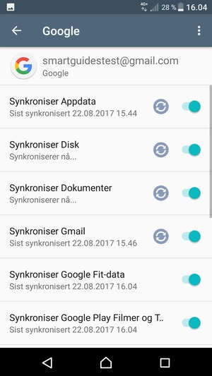 Din informasjon blir synkronisert