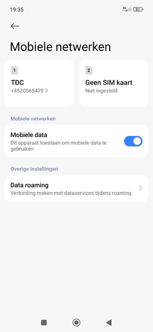 Selecteer Data roaming