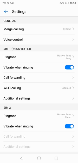 Scroll to SIM 1 or SIM 2 and select Additional settings