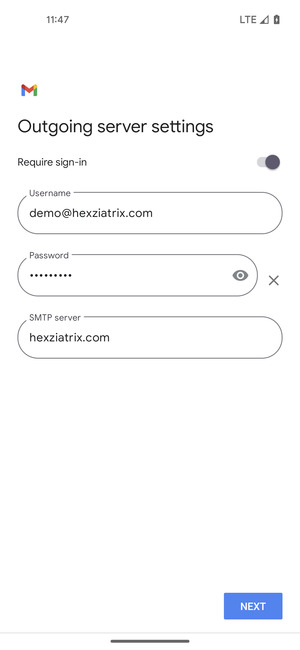 Enter Outgoing server address and select NEXT