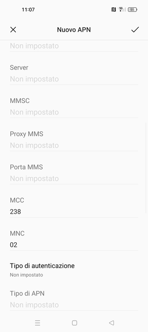 Scorri verso il basso e inserisci le informazioni di internet
