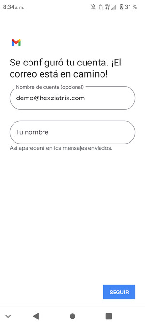 Déle a su cuenta un nombre y escriba su nombre. Seleccione SEGUIR