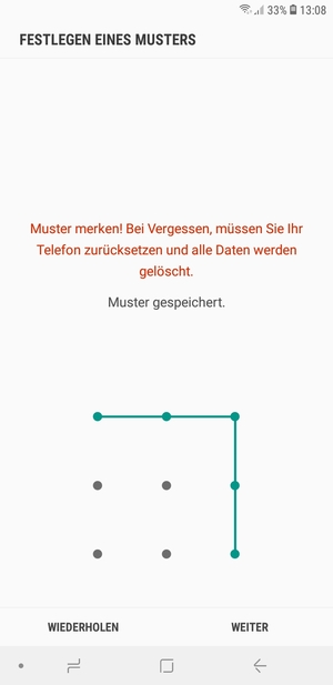 Zeichnen Sie ein Entsperrmuster und wählen Sie WEITER