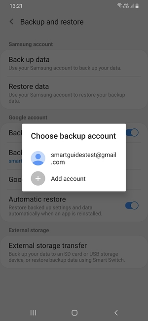 Select your backup account