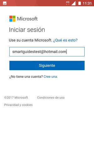Introduzca su dirección de Hotmail y seleccione Siguiente