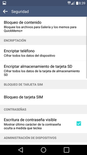 Seleccione Bloqueo de tarjeta SIM