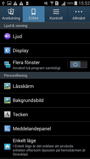 För att aktivera ditt skärmlås, gå till Inställningar-menyn och välj Enhet / Min enhet