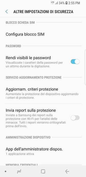 Seleziona Configura blocco SIM
