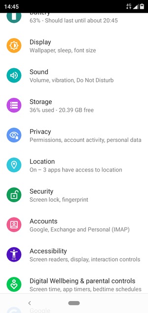 Scroll to and select Security