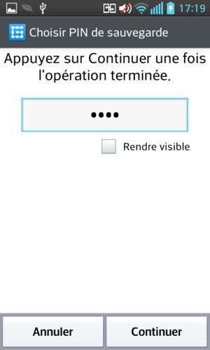 Saisissez PIN de sauvegard et sélectionnez Continuer