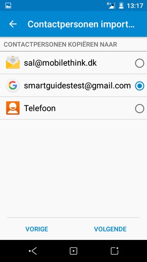 Selecteer uw Google-account en selecteer vervolgens VOLGENDE