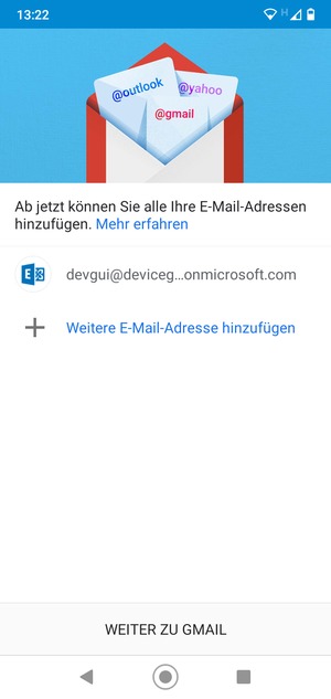 Wählen Sie WEITER ZU GMAIL