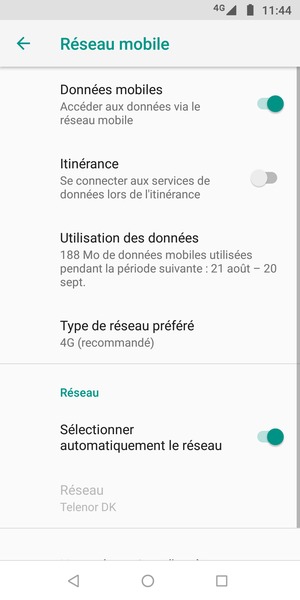 Sélectionnez Type de réseau préféré