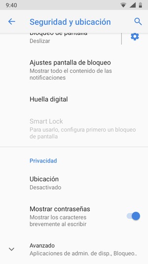 Desplácese y seleccione Avanzado