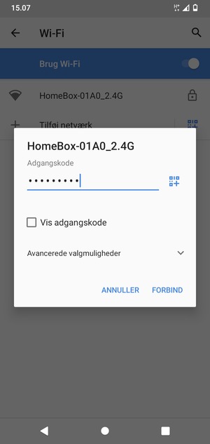 Indtast Wi-Fi adgangskoden og vælg FORBIND