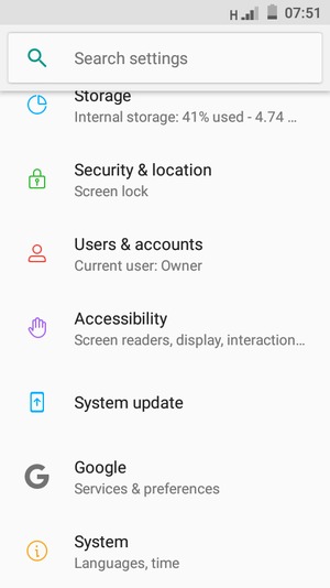 Scroll to and select Security &  location