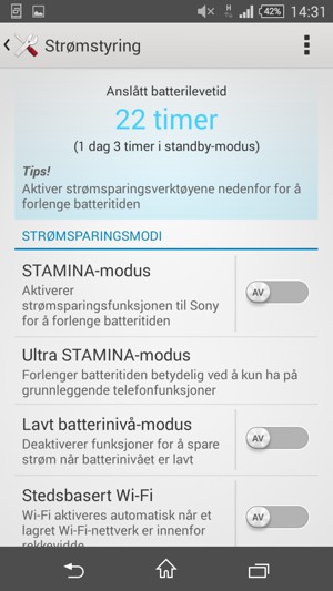 Slå på STAMINA-modus