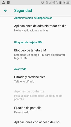 Para cambiar el PIN de la tarjeta SIM, vuelva al menú Seguridad, desplácese y seleccione Bloqueo de tarjeta SIM