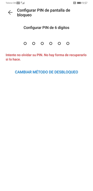 Seleccione CAMBIAR MÉTODO DE DESBLOQUEO