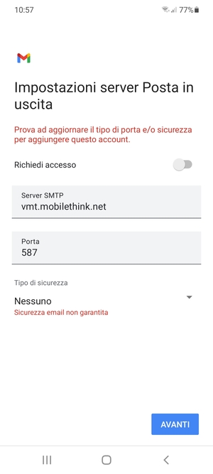 Seleziona AVANTI