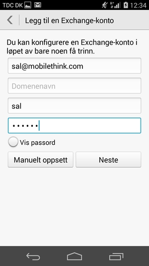 Skriv inn e-postadresse, brukernavn og passord. Velg Neste