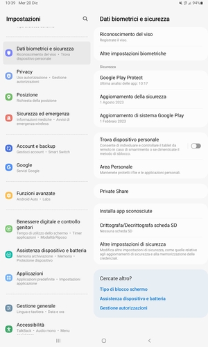 Scorri e seleziona Dati biometrici e sicurezza