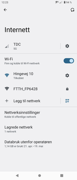 Du er nå koblet til Wi-Fi-nettverket