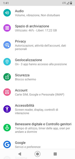 Scorri e seleziona Account