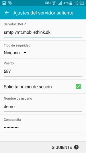 Introduzca la dirección de servidor saliente