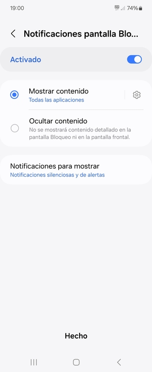 Seleccione la opciones deseada y seleccione Hecho