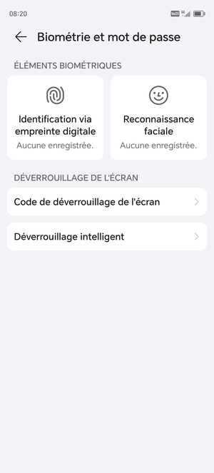 Sélectionnez Code de déverrouillage de l'écran