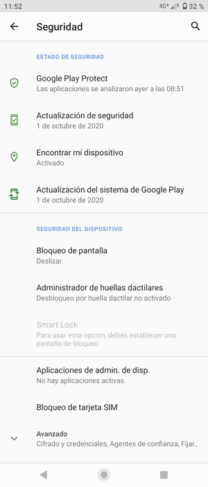 Seleccione Bloqueo de pantalla